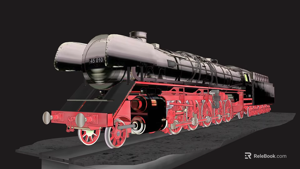 Vintage Steam Train Model with Black Red Exterior and Detailed Wheels Number 45101 3d model 