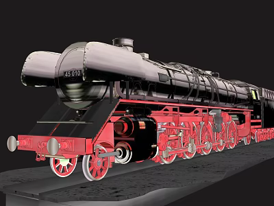 Vintage Steam Train Model with Black Red Exterior and Detailed Wheels Number 45101 3d model