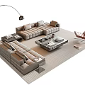 Modern Sofa and Coffee Table Set with Floor Lamp Armchair and Rug in Living Room