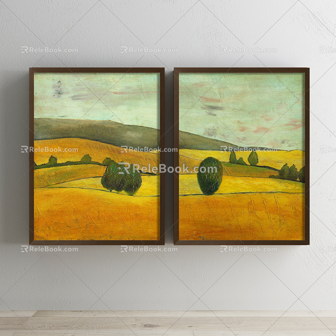 American Landscape Painting Yellow Living Room Historical Painting Natural Landscape Decorative Painting 3d model