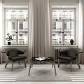Modern Living Room Seating With Black Chairs And Coffee Table By Windows On Striped Floor