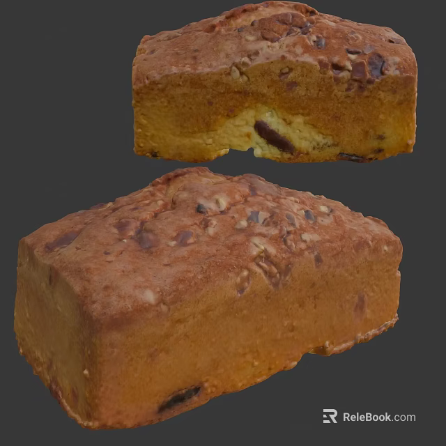 Moist Golden Brown Cake With Crunchy Walnuts And Chocolate Chunks 3d model 