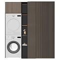 Modern Wooden Bathroom Cabinet Rack With Stacked Washing Machine Dryer Storage