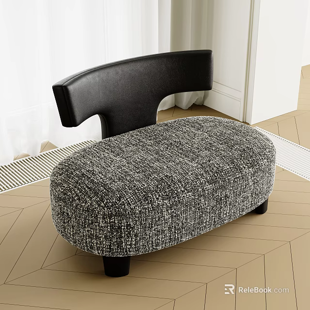 Modern Indoor Stool With Black Backrest And Gray Textured Fabric Seat On Geometric Floor 3d model 