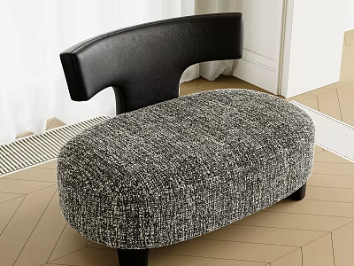 Modern Indoor Stool With Black Backrest And Gray Textured Fabric Seat On Geometric Floor 3d model