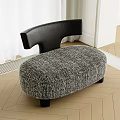 Modern Indoor Stool With Black Backrest And Gray Textured Fabric Seat On Geometric Floor
