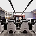 Modern Cybercafe Interior With Computers Comfortable Seating And Ceiling Lights 3d model