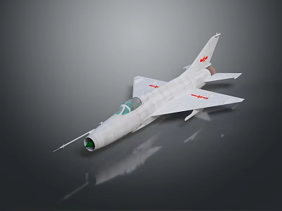 White Fighter Jet Model With Red Markings Cockpit And Reflection On Gray Background 3d model