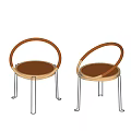 Modern Minimalist Dining Chairs With Wooden Seat And Round Metal Legs Design