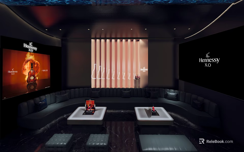 Luxurious Private Room with Hennessy XO Large Screen Sofa and Coffee Tables 3d model 
