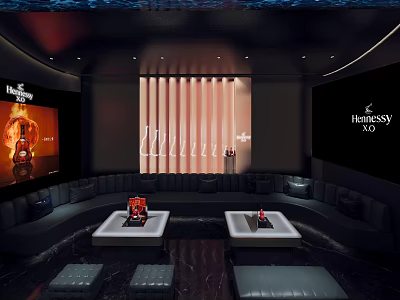 Luxurious Private Room with Hennessy XO Large Screen Sofa and Coffee Tables 3d model