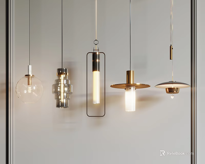 Modern Pendant Lights With Various Glass And Metal Designs For Interior Decor 3d model 