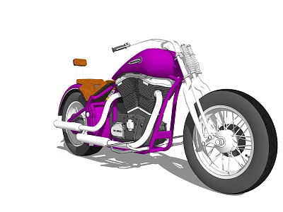 Purple Custom Motorcycle with Brown Seat White Handlebars Large Wheels and Vintage Style 3d model