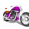 Purple Custom Motorcycle with Brown Seat White Handlebars Large Wheels and Vintage Style