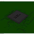 Household Electronic Device Chip On Green Background With Circuit Board Lines