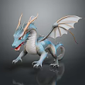 Blue Horned Winged Fantasy Dragon Game and Movie Character with 3D Rendered Claws and Tongue