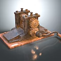 Vintage Commercial Mechanical Equipment With Metal Gears Crank Handle And Wooden Base