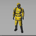 Character In Yellow Protective Suit Confronting Mysterious Creature In Sci Fi World 3d model
