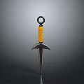 Sharp Dagger With Yellow Handle And Black Metal Part Featuring Engraved Text 3d model
