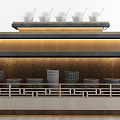 Multi tiered Dish Display Shelf With White Bowls Stacked Plates And Wooden Stone Elements