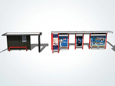 Bus Station Structures With Roof Seats And Multiple Advertisement Posters 3d model