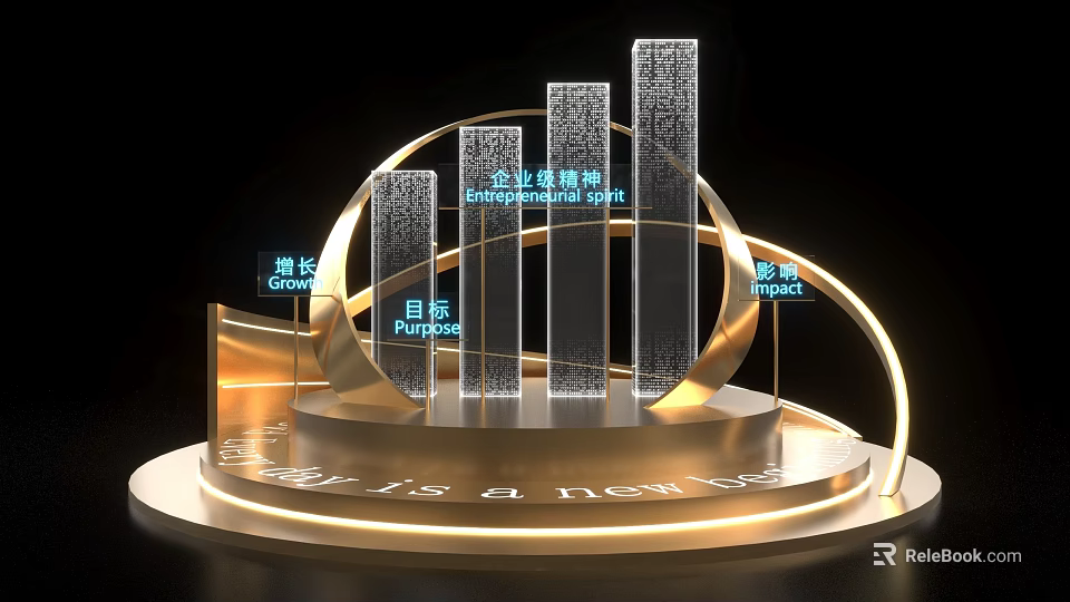Enterprise Spirit Themed Photo Check In Spot With Golden Design And Transparent Columns 3d model 