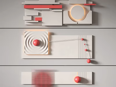 Modern Wall Decor With Geometric Shapes Red Accents And Circular Elements 3d model