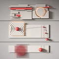 Modern Wall Decor With Geometric Shapes Red Accents And Circular Elements 3d model