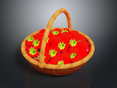 Beautiful Wicker Basket Filled with Fresh Ripe Strawberries and Yellow Flowers 3d model
