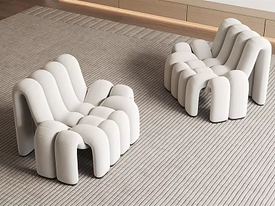 White Modular Lazy Sofa With Curved Tubular Design On Light Gray Striped Carpet 3d model
