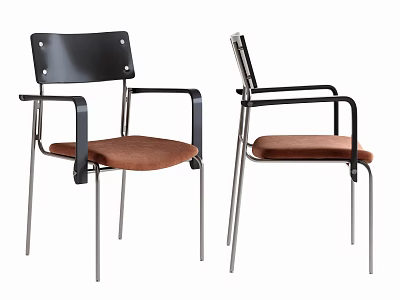 Modern Dining Chairs With Black Backrest Brown Seat And Metal Armrests 3d model