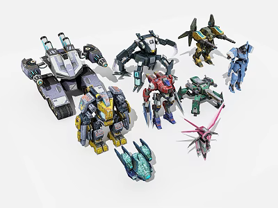 Smart Robot Action Figures With Various Designs And Colorful Armor Details 3d model