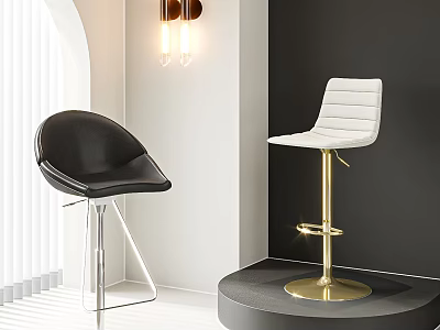 Modern Black and White Leather Bar Stools with Gold Silver Bases and Contemporary Design 3d model