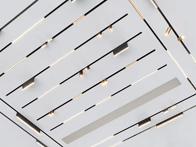 Stylish Interior Ceiling Lighting With Linear Downlights And Spotlights Arrangement 3d model
