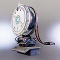 Vintage Industrial Mechanical Device Featuring Circular Component Pipes Wires And Square Metallic Base 3d model