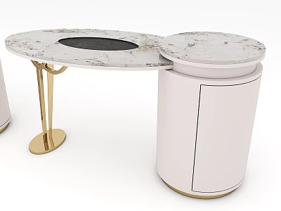 Luxury Modern Tea Table And Chairs Featuring White Marble Top And Golden Legs 3d model