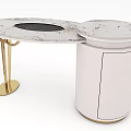 Luxury Modern Tea Table And Chairs Featuring White Marble Top And Golden Legs