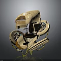 Futuristic Levitating Vehicle With Beige And Brown Exterior Transparent Cockpit Yellow Accent Lines