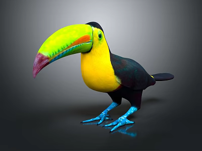Tropical Toucan Bird with Vibrant Green Beak Yellow Chest Black Feathers and Blue Feet 3d model