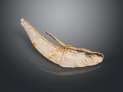Intricately Carved Ivory Sculpture With Curved Shape Detailed Floral Patterns And Decorative Binding Accents 3d model
