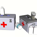 First Aid Kit With Red Cross Symbol And Medical Bottles Containers For Emergency