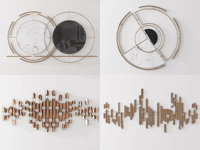 Modern Wall Decor Featuring Circular Geometric Patterns With Metal And Wooden Frames 3d model