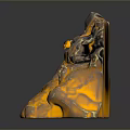 Stone Wood Volcano Sculpture With Orange Black Lava 3D Decorative Design
