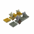 Colorful Decorative Pillows with Yellow Gray and Green Cushions and Plaid Blanket