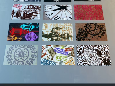 Square Rugs With Various Patterns Including Cars Clocks And Floral Designs 3d model