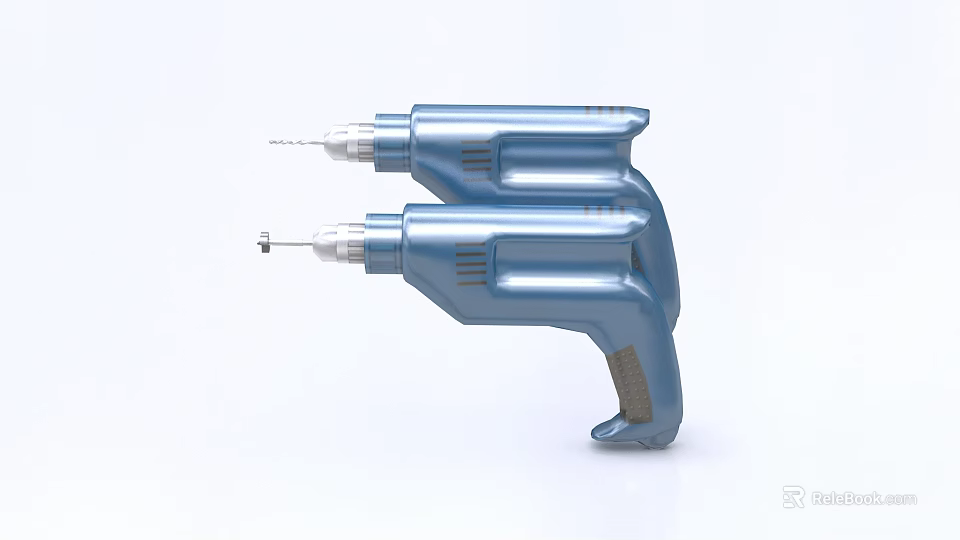 Two Blue Industrial Power Drills With Modern Design And Ergonomic Grip 3d model 