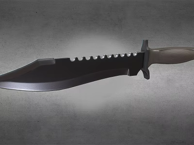 Large Fixed Blade Tactical Knife With Serrated Edge And Gray Handle Design 3d model
