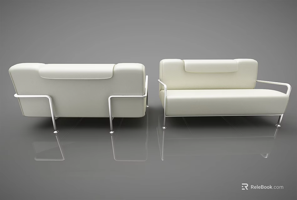 Modern White Sectional Sofa With Metal Frame And Reflective Surface Design 3d model