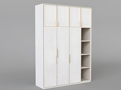 Sleek Modern White Wardrobe Interior Design With Multiple Doors And Open Shelves 3d model