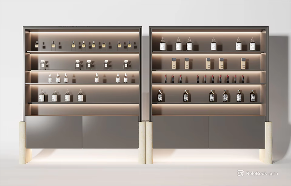 Elegant Modern Display Shelves With Multiple Tiers For Bottles And Bottom Storage Cabinets 3d model 